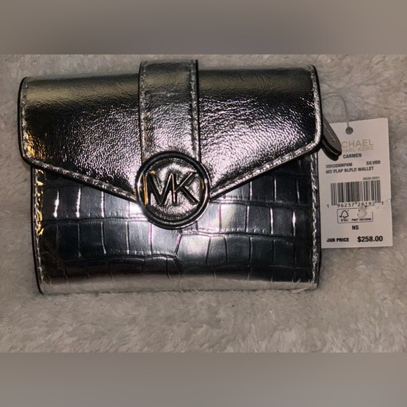 BNWT - Michael Kors Metallic Crocodile Embossed Tri-Fold Envelope Wallet - Picture 3 of 12